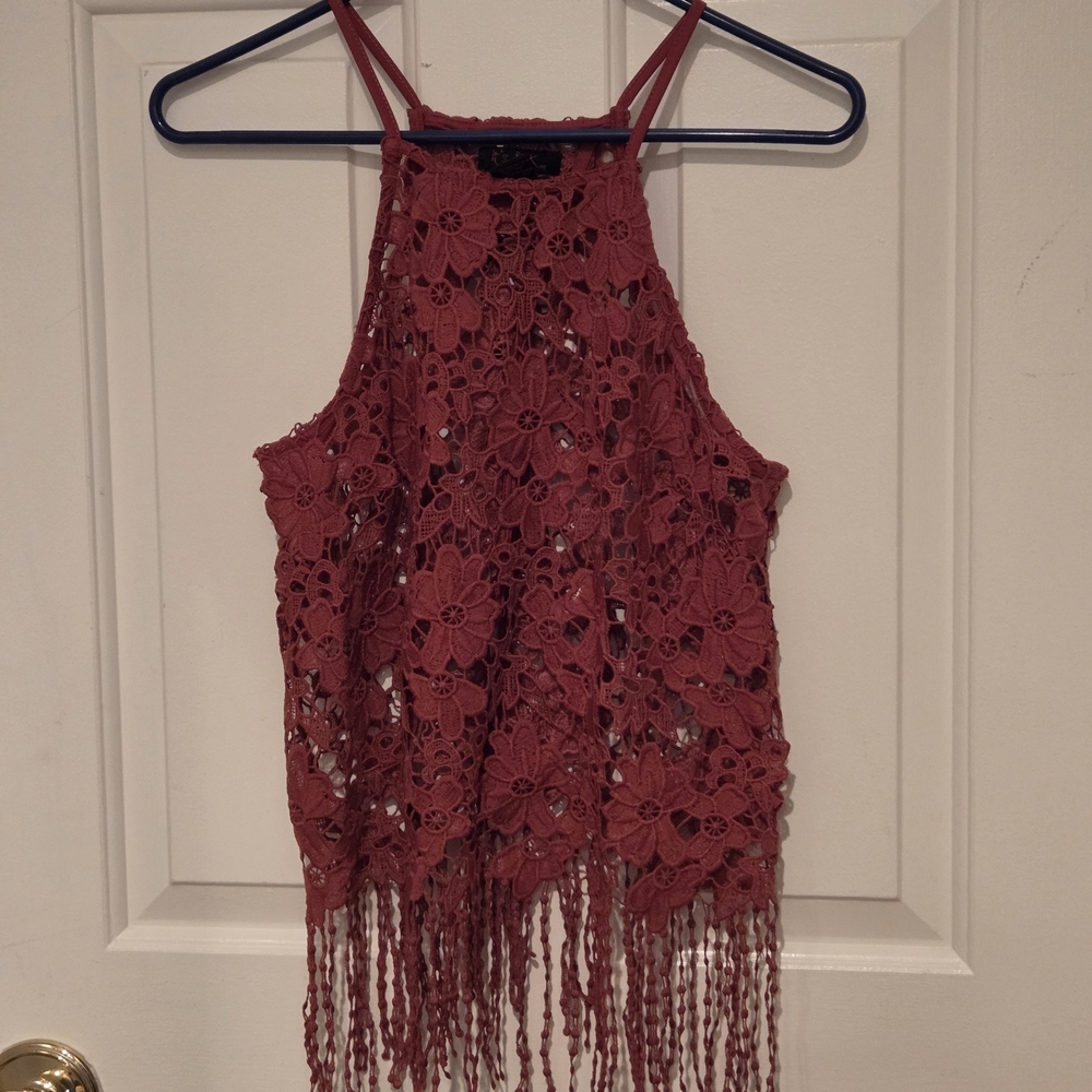Elegant Lace Halter Top in Burgundy